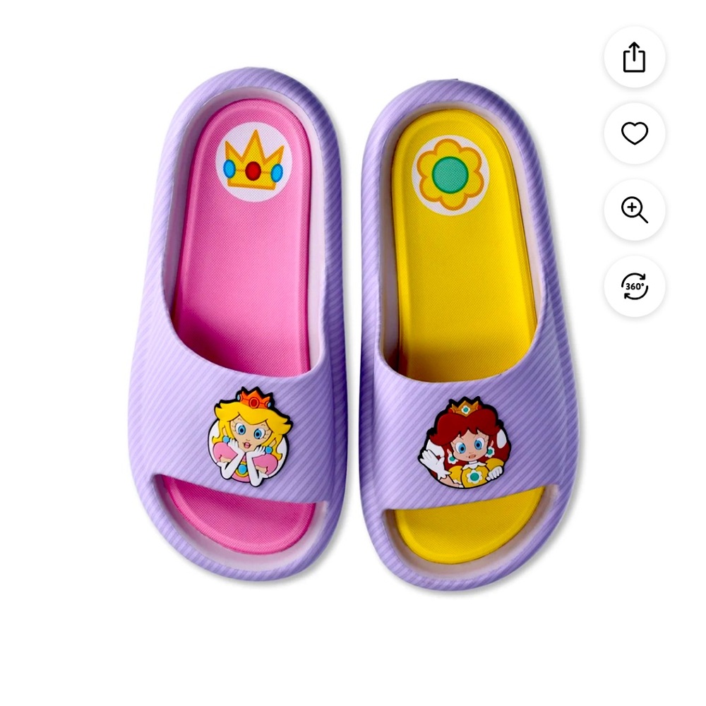NEW with Tag Super Mario Peach and Daisy Big Girl’s Size 2 Slides Back to School